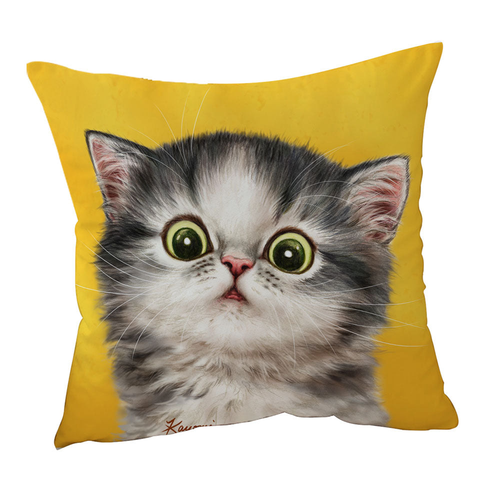 Cute Cushions Display Confused Kitty Cat over Yellow