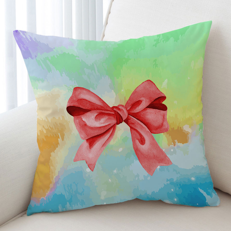 Cute Cushions Red Ribbon over Pastel Colors