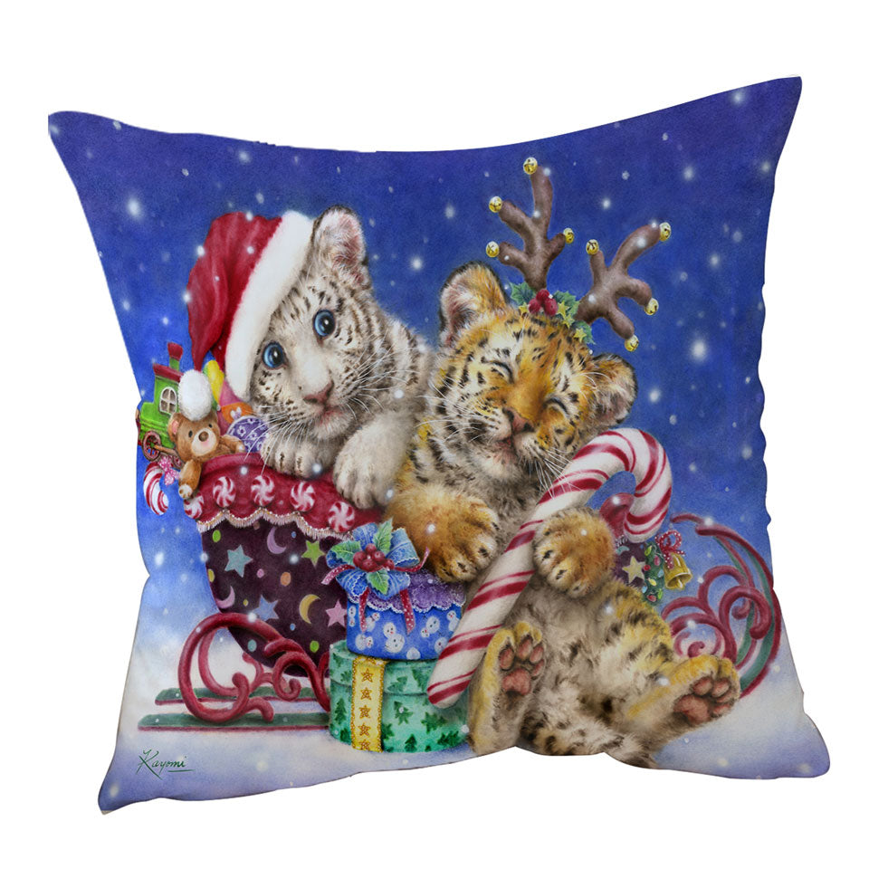 Cute Cushions for Christmas Baby Tigers with Presents Sleigh