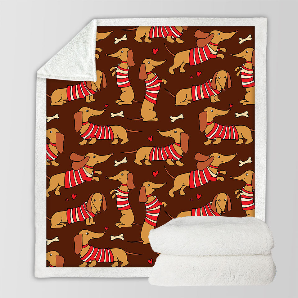 Cute Dachshund Throw Blanket Wearing Red and White Stripes