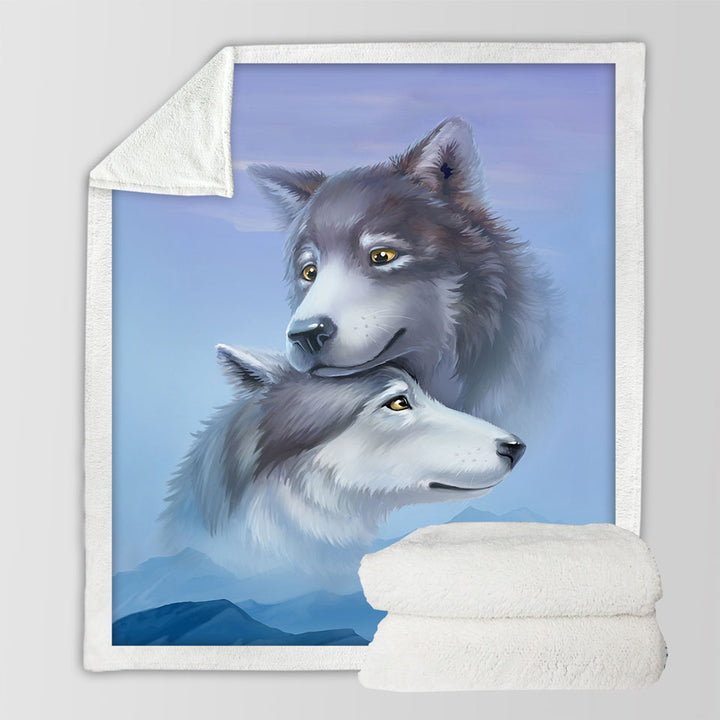 Cute Decorative Blankets Art Painting Wolves Couple