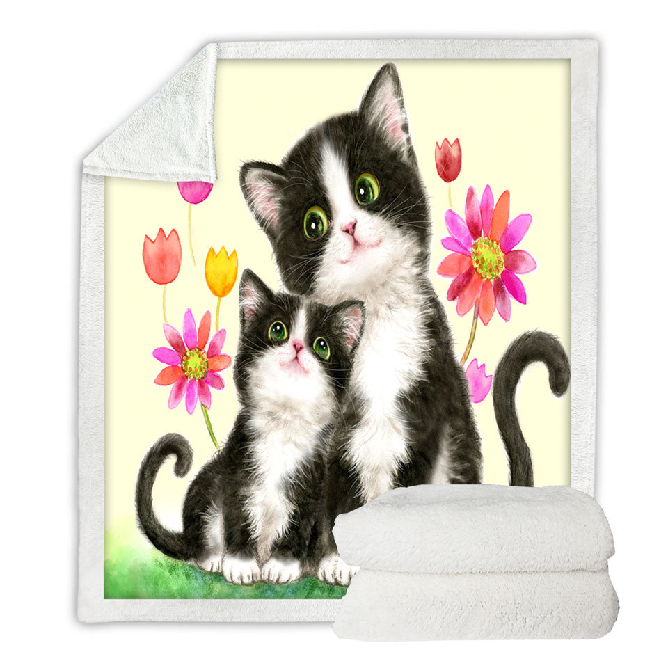 Cute Decorative Throws Black and White Cats Mother and Daughter