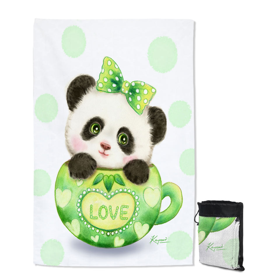 Cute Design Green Love Cup Panda Beach Towels