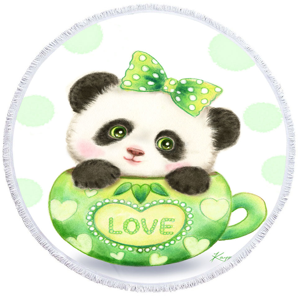 Cute Design Green Love Cup Panda Circle Beach Towel