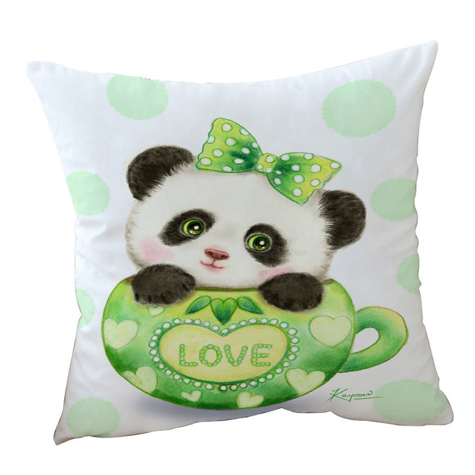 Cute Design Green Love Cup Panda Cushion Cover