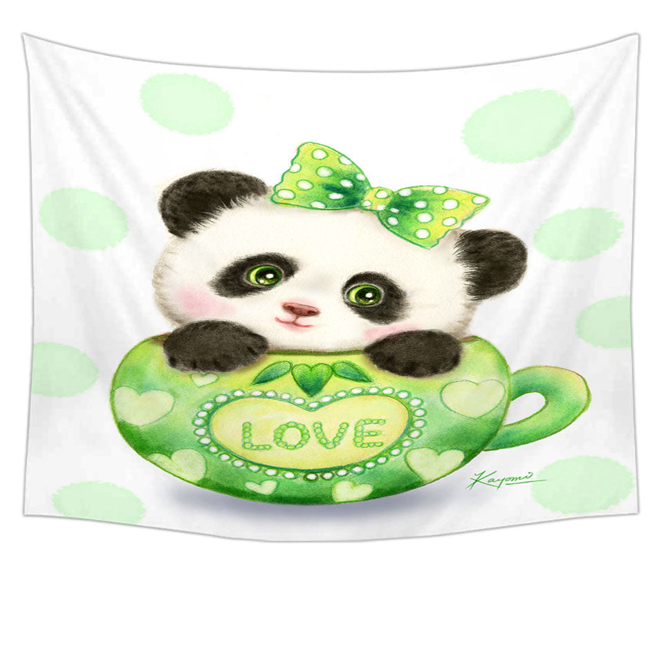 Cute Design Green Love Cup Panda Tapestry Wall Decor