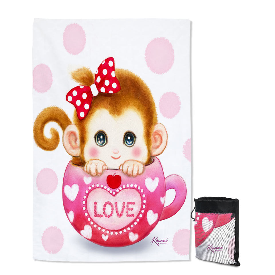 Cute Design Pinkish Love Cup Monkey Lightweight Beach Towel