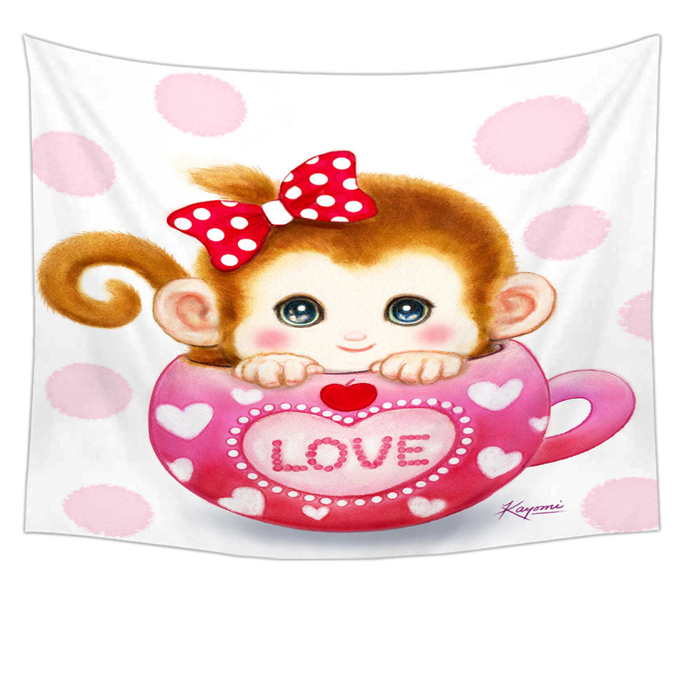 Cute Design Pinkish Love Cup Monkey Tapestry