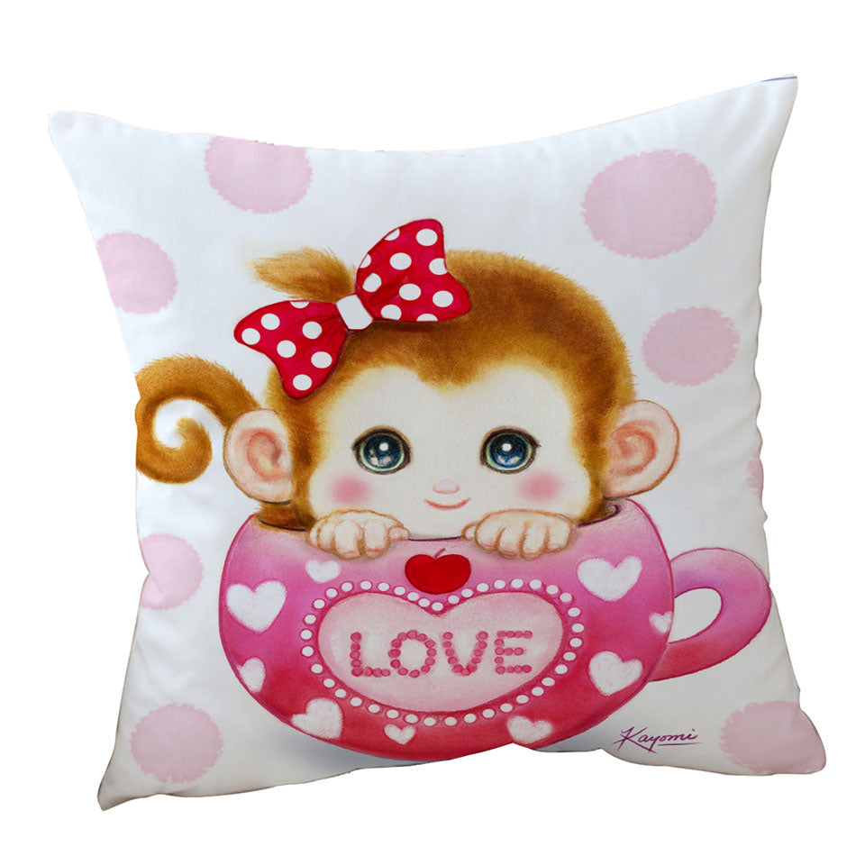 Cute Design Pinkish Love Cup Monkey Throw Pillow
