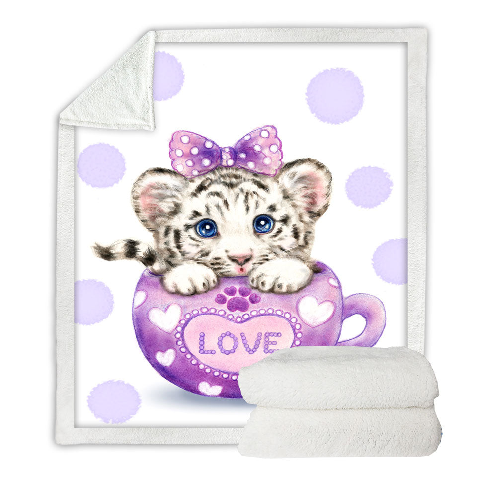 Cute Design Purple Love Cup White Tiger Lightweight Blankets