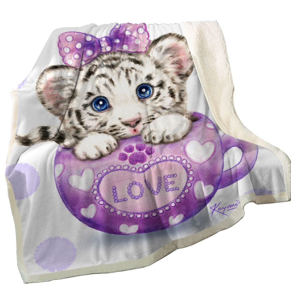 Cute Design Purple Love Cup White Tiger Sofa Blankets