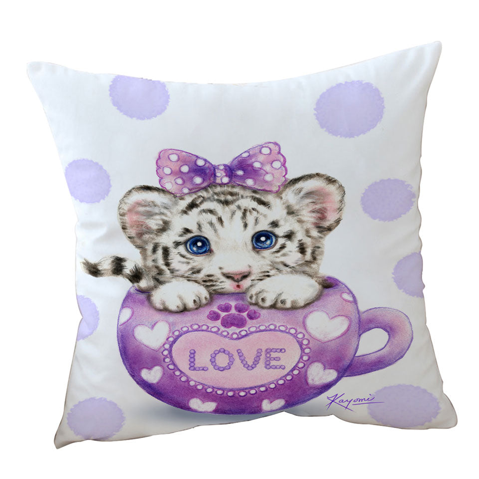 Cute Design Purple Love Cup White Tiger Throw Pillow