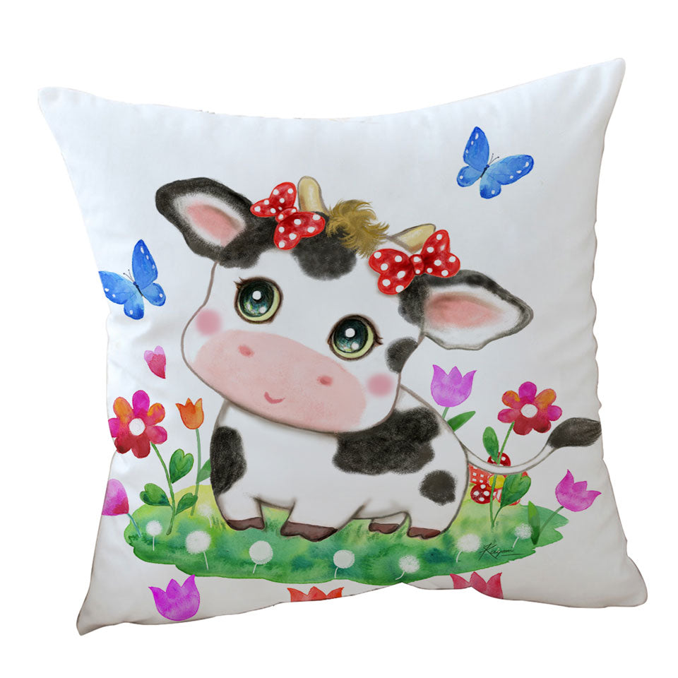 Cute Design Sofa Pillows for Kids Little Cow and Butterflies