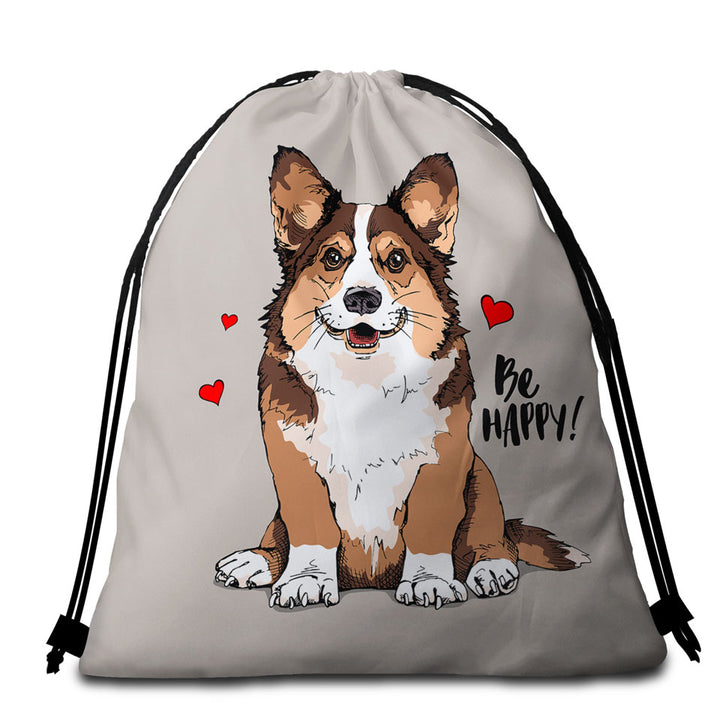Cute Dog Puppy Beach Towel Bags