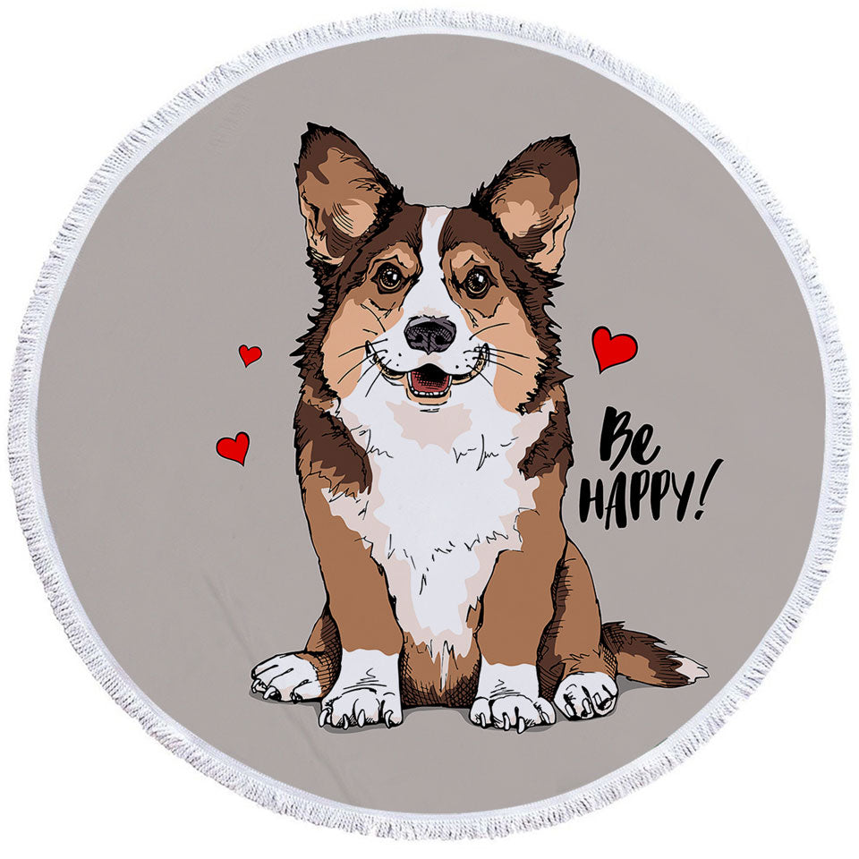 Cute Dog Puppy Round Beach Towel
