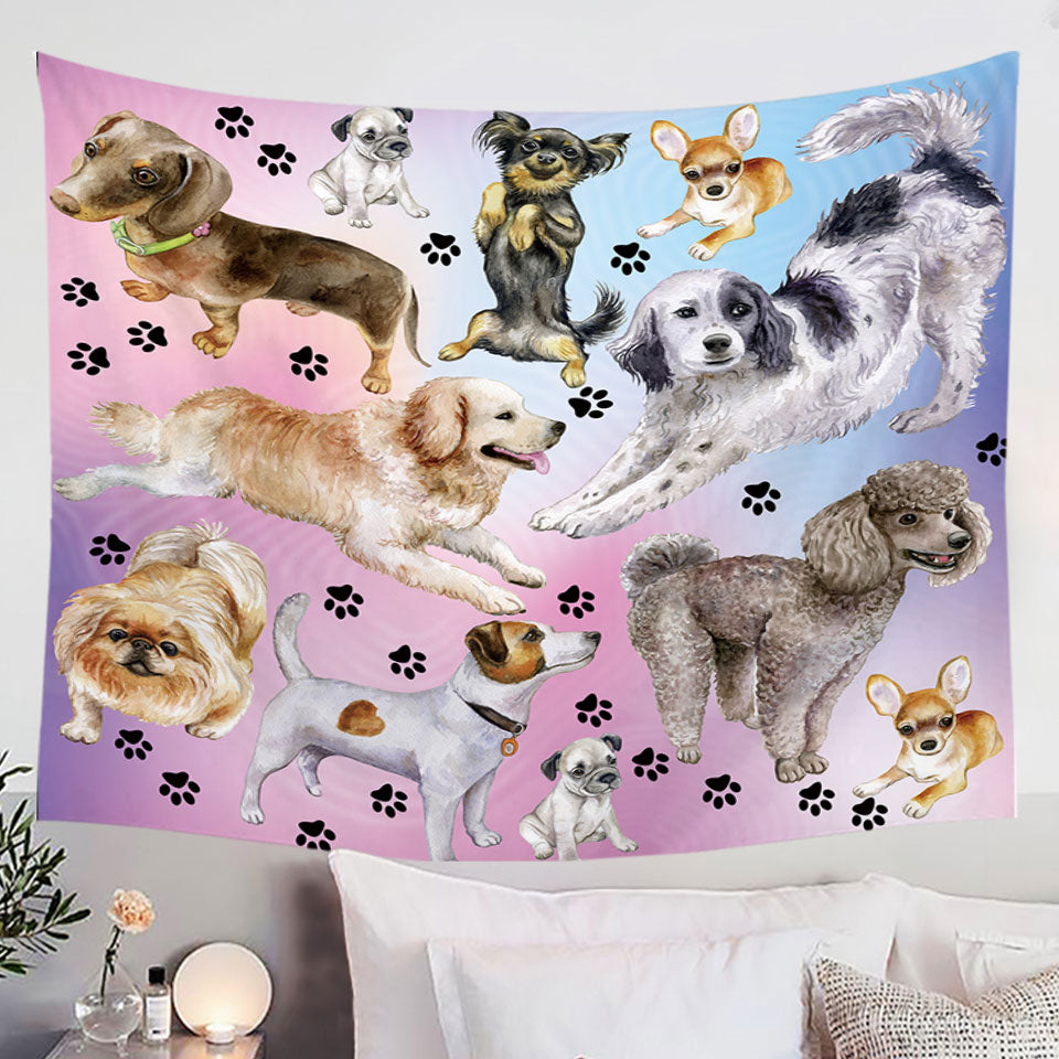 Cute Dogs Tapestry Wall Decor Over Purplish