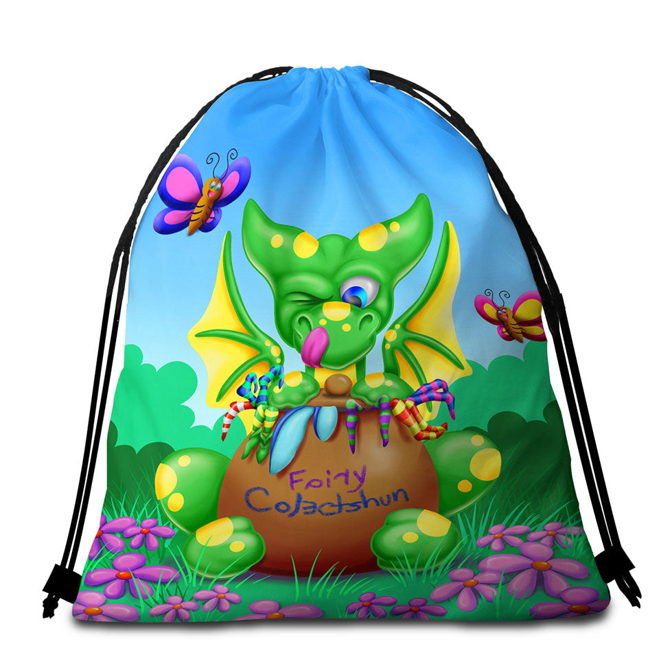 Cute Dragon and Butterfly Beach Towel Bags for Children