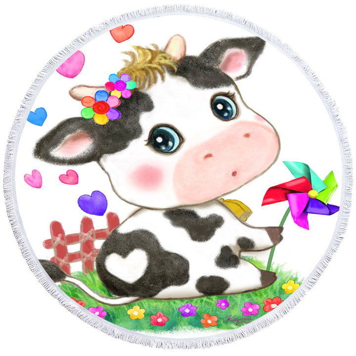 Cute Drawings Beach Towels for Kids Little Moo Heart Cow