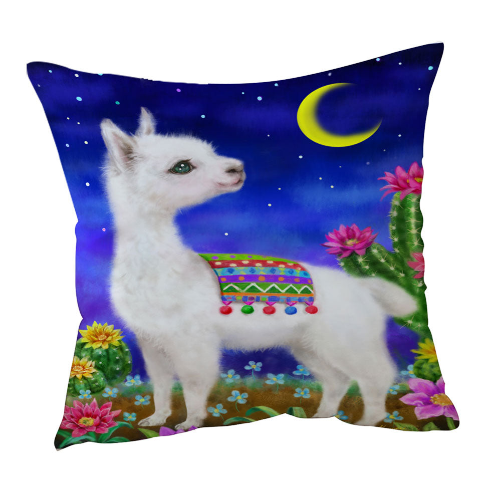 Cute Drawings Cushion Covers for Kids Llama in the Moonlight