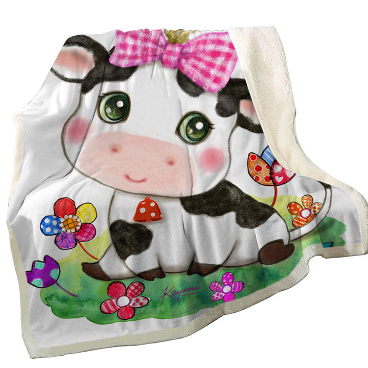 Cute Drawings Room Decor for Kids Little Moo Cow and Flowers Couch Throws