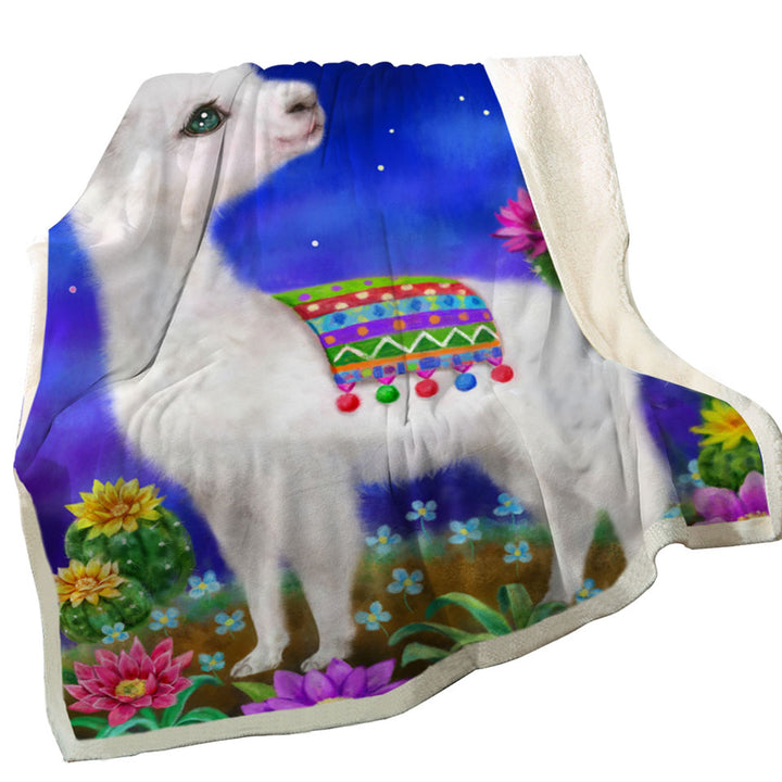 Cute Drawings Trendy Lightweight Blankets for Kids Llama in the Moonlight