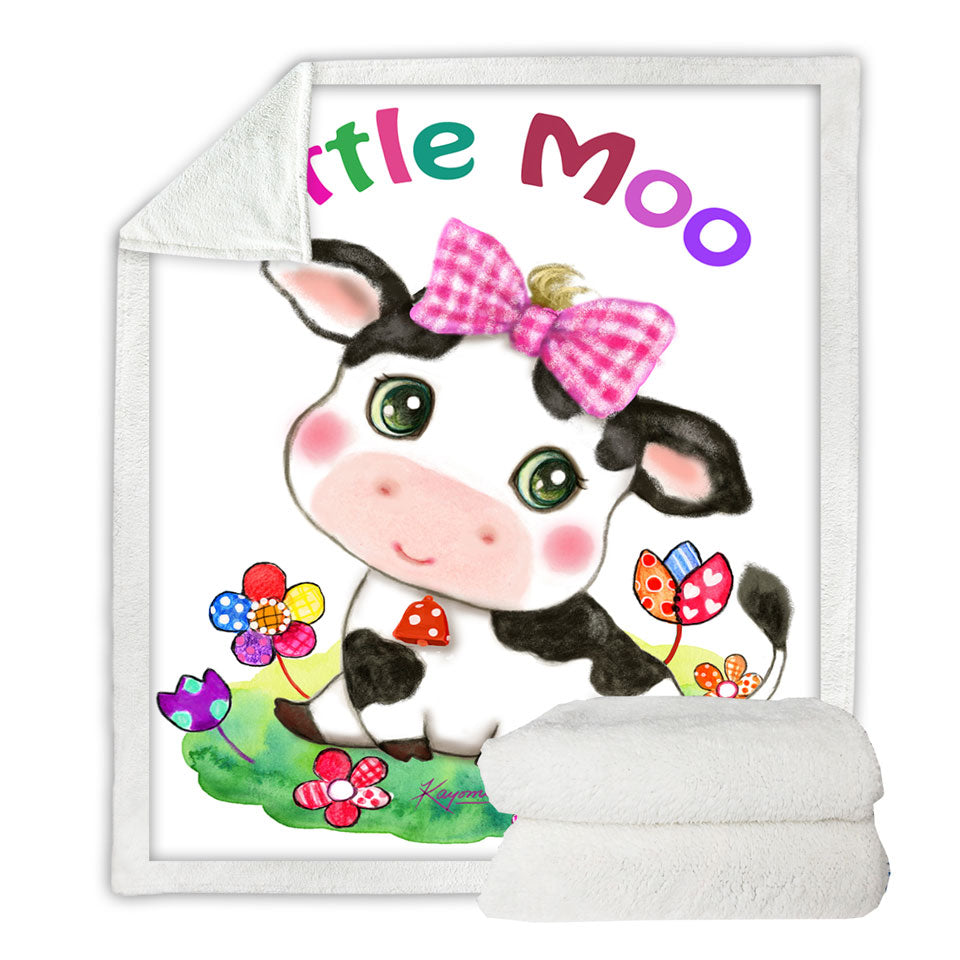 Cute Drawings for Kids Little Moo Cow and Flowers Lightweight Blankets