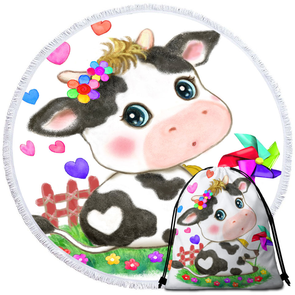 Cute Drawings for Kids Little Moo Heart Cow Beach Towels