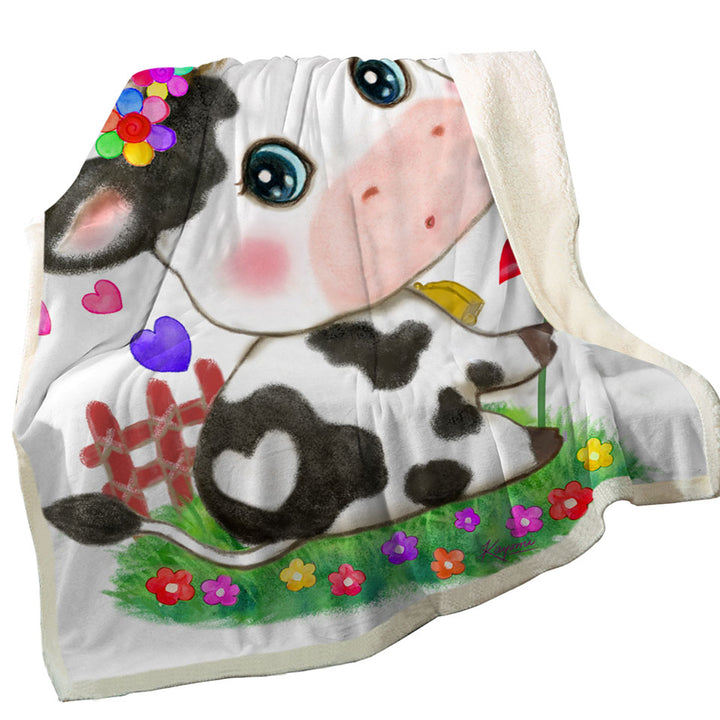 Cute Drawings for Kids Little Moo Heart Cow Fleece Blankets