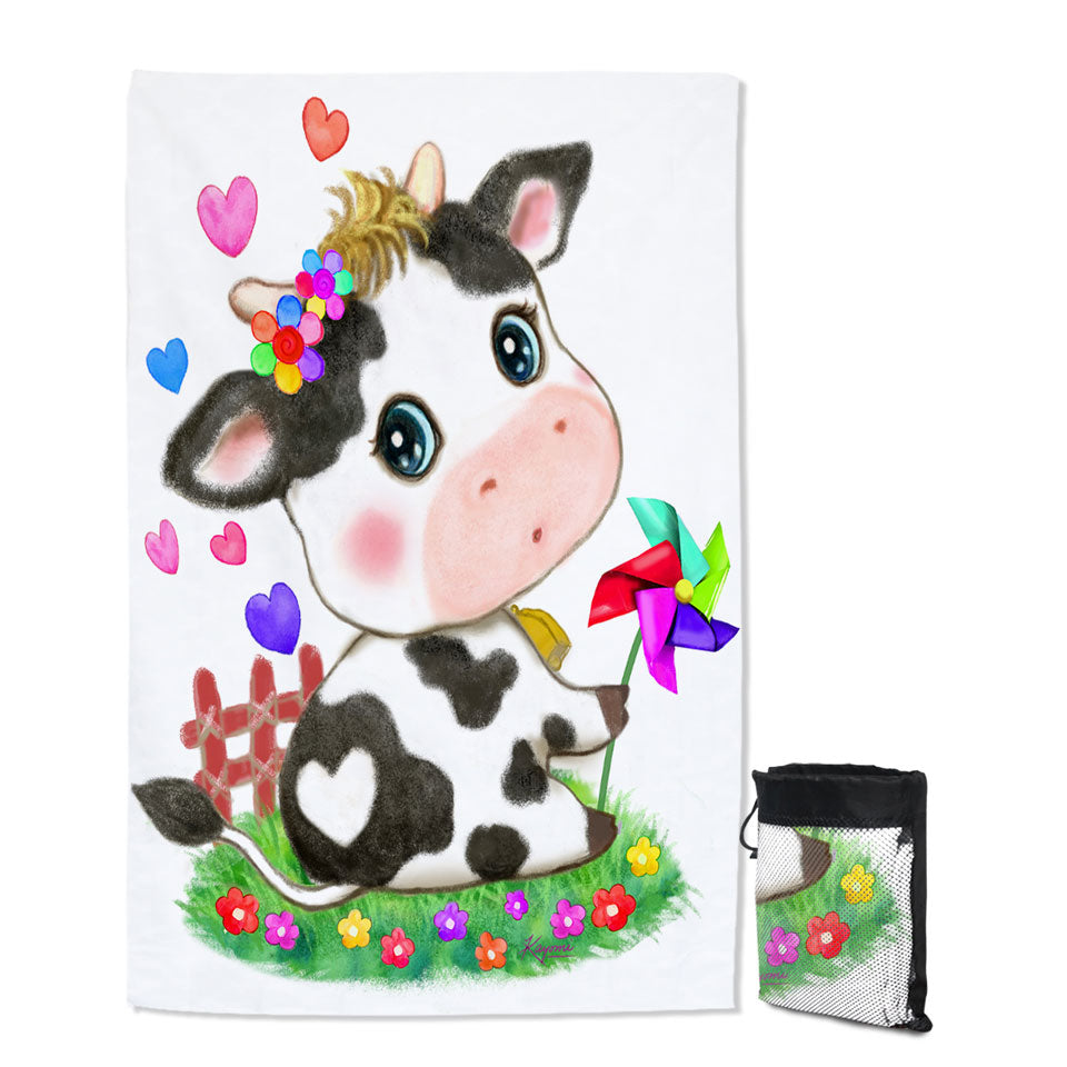 Cute Drawings for Kids Little Moo Heart Cow Quick Dry Beach Towel