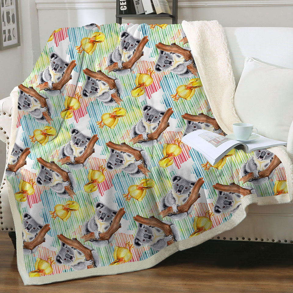 Cute Duck and Koala Kids Throw Blanket