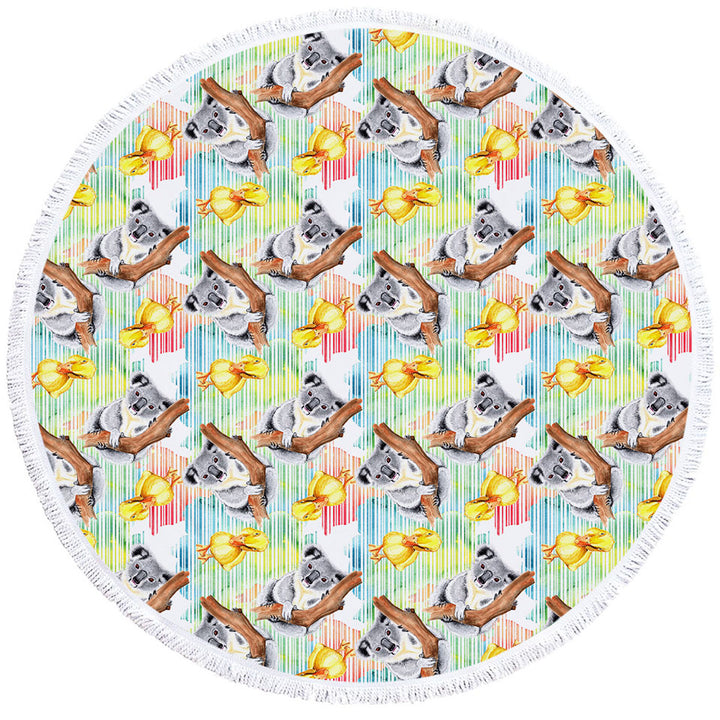 Cute Duck and Koala Round Beach Towel