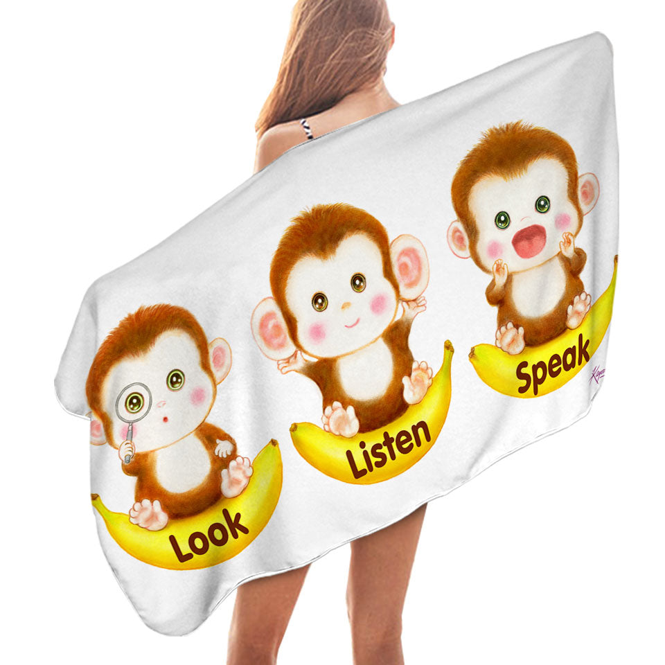 Cute Educational Bananas and Three Monkeys Beach Towels