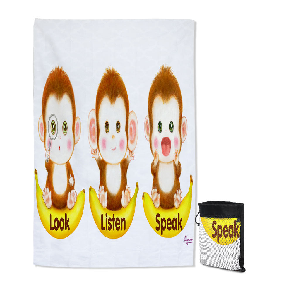 Cute Educational Bananas and Three Monkeys Lightweight Beach Towel