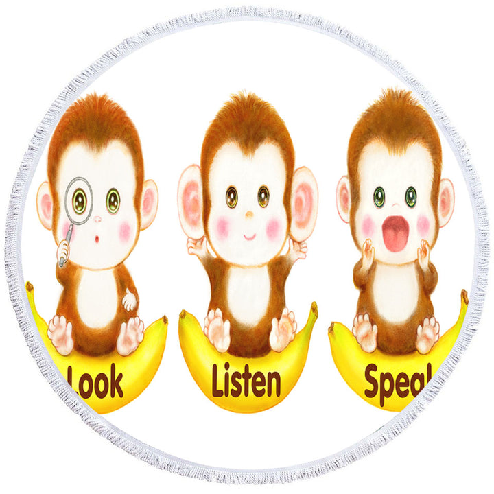 Cute Educational Bananas and Three Monkeys Microfiber Beach Towel