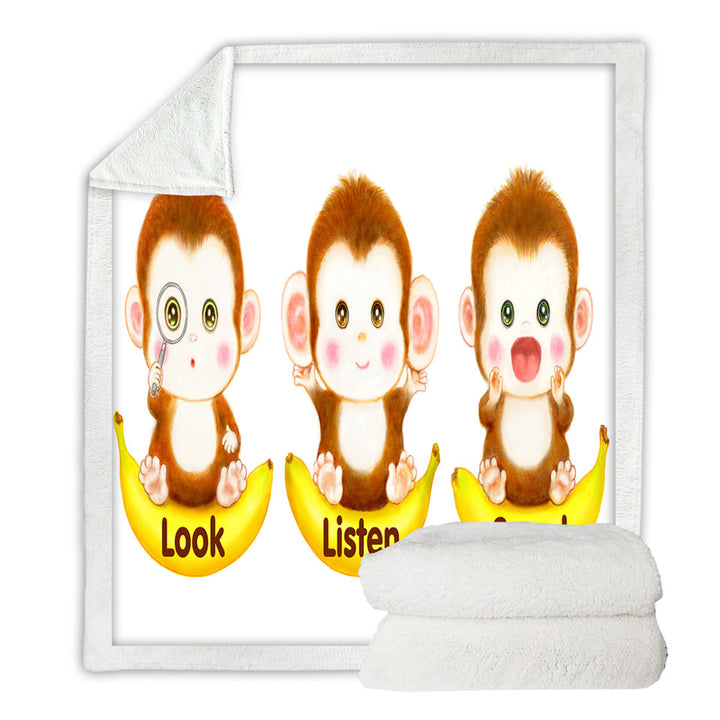 Cute Educational Bananas and Three Monkeys Sofa Blankets