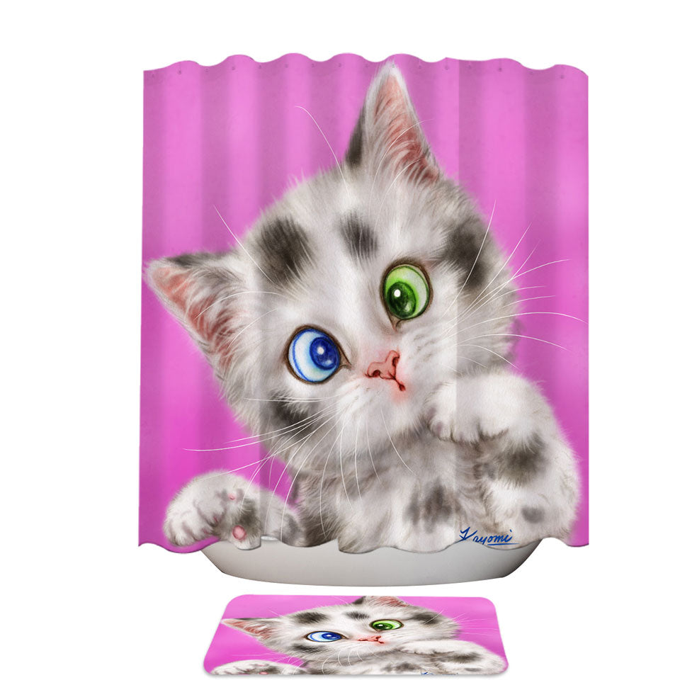 Cute Fabric Shower Curtain Cats Art Spotted Tabby White Kitten