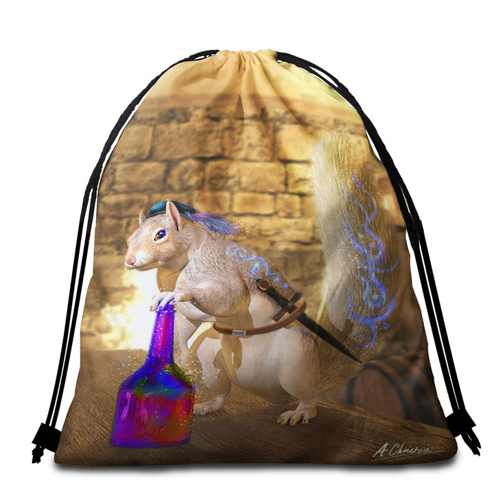 Cute Fantasy Art Snowspeed the Squirrel Beach Towel Bags