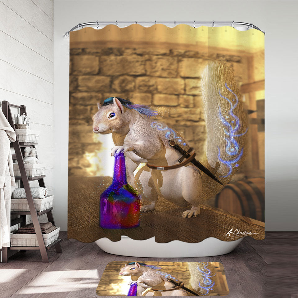 Cute Fantasy Art Snowspeed the Squirrel Shower Curtain