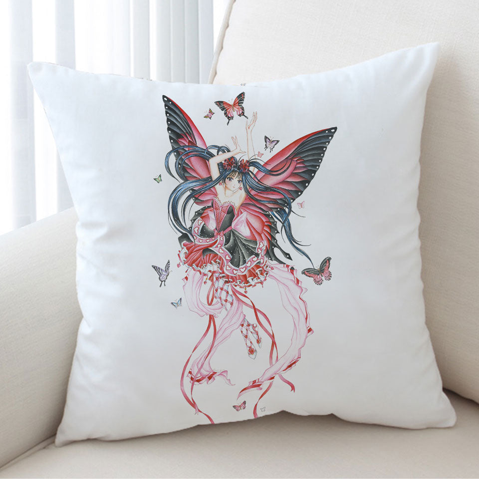 Cute Fantasy Drawing Butterfly Girl Cushion Cover