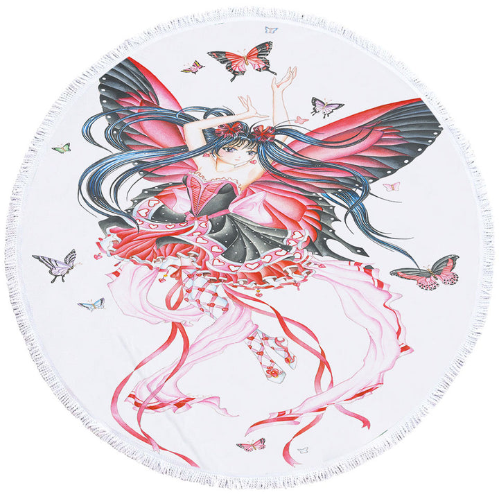 Cute Fantasy Drawing Butterfly Girl Lightweight Beach Towel