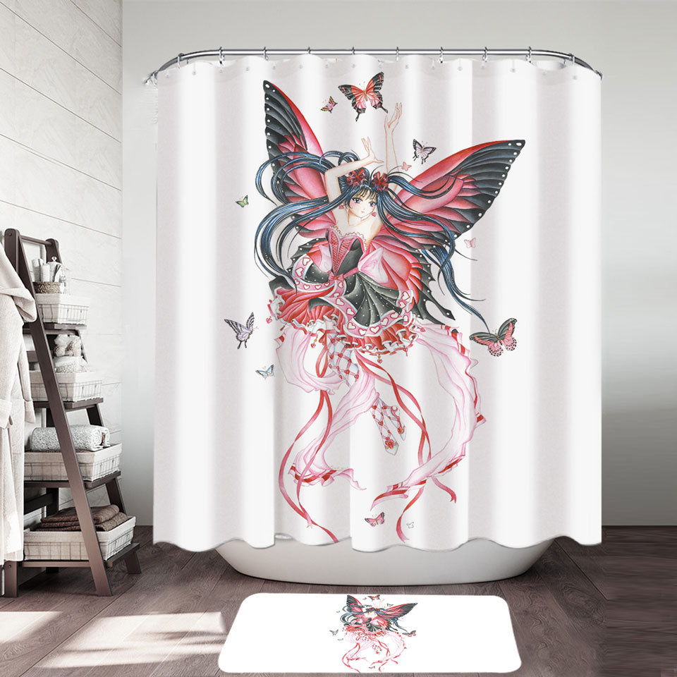 Cute Fantasy Drawing Butterfly Girl Shower Curtain