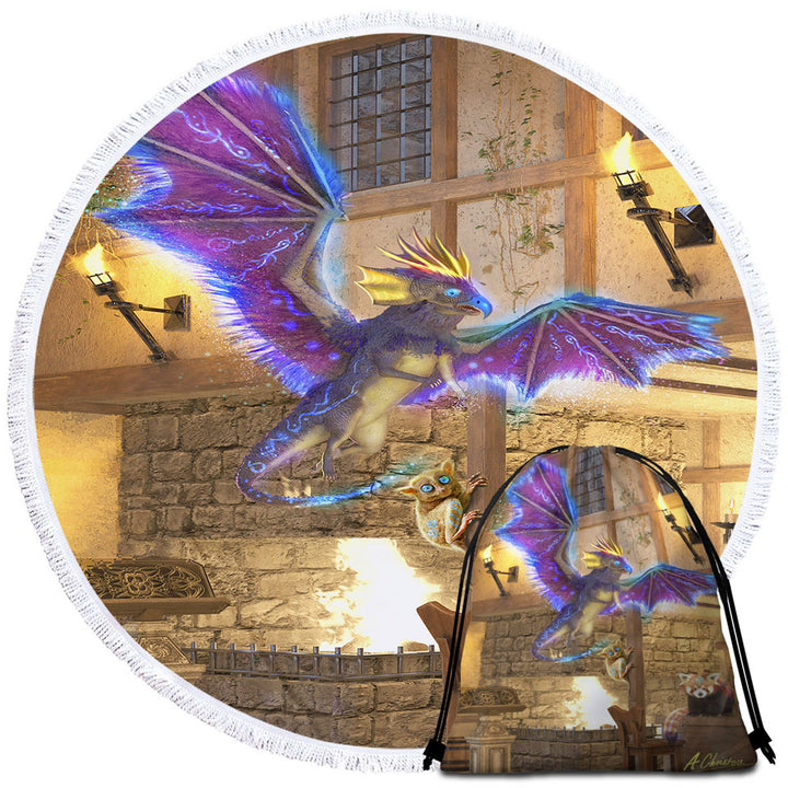 Cute Fictional Creatures Circle Beach Towel for Kids