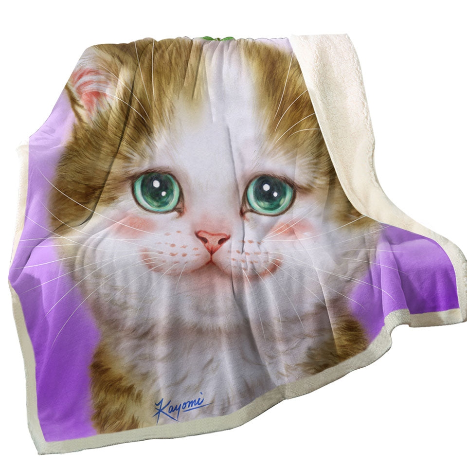Cute Fleece Blankets Cats Prints Blushing Sweet Flower Kitten