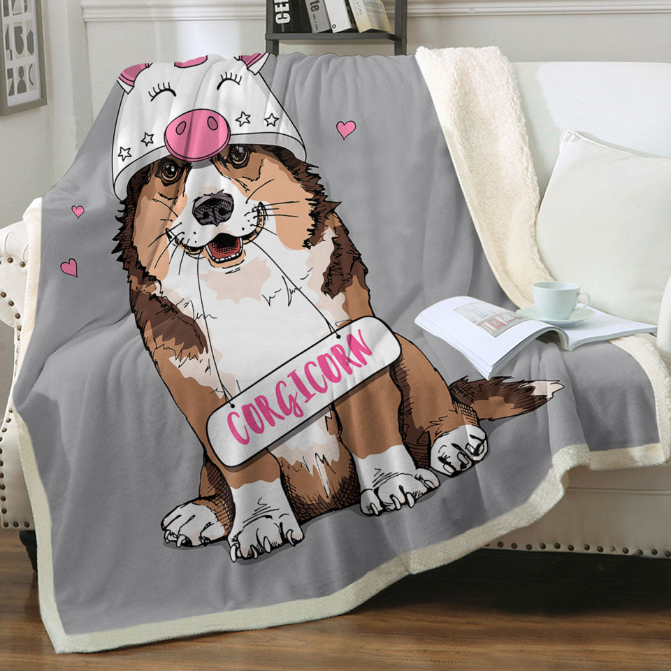 Cute Fleece Blankets Corgi Dog as A Unicorn Corgicorn