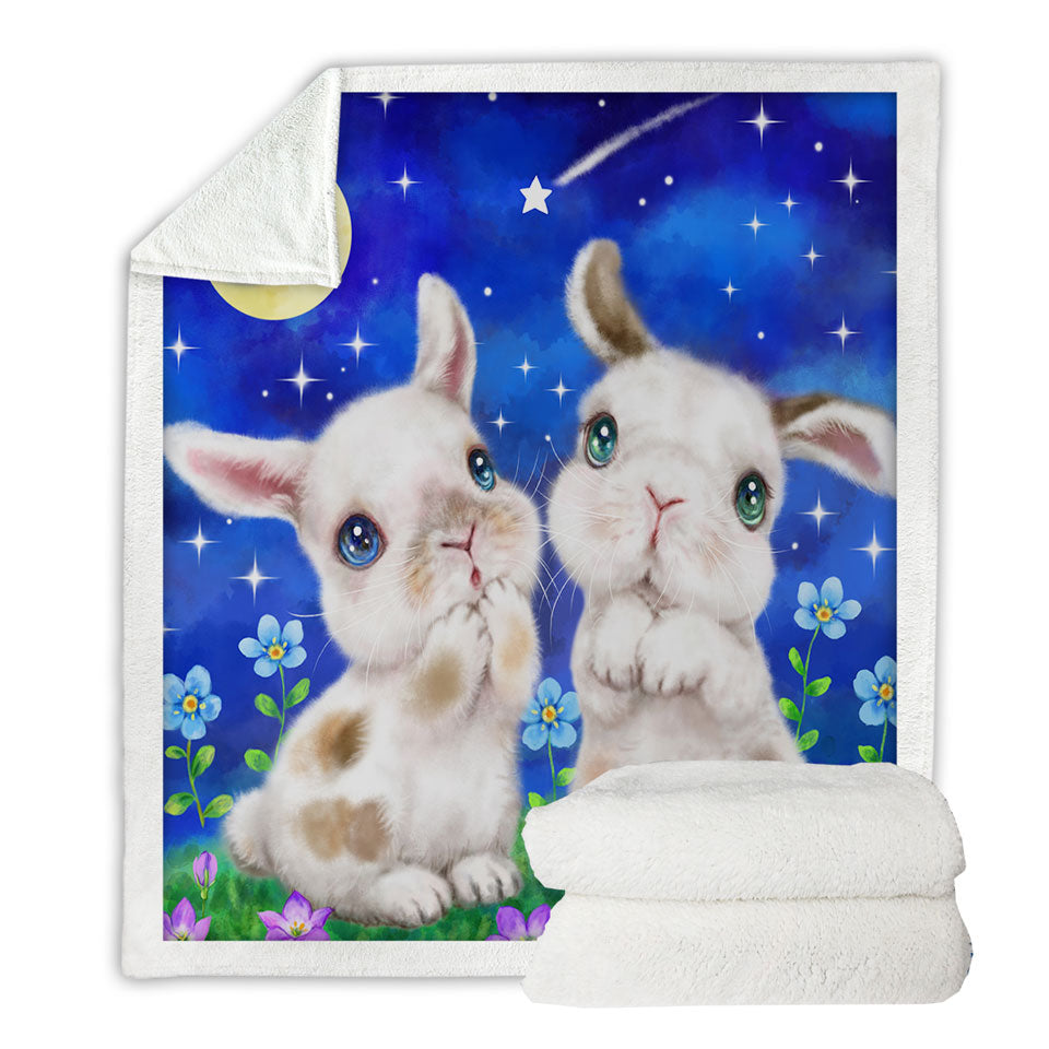Cute Fleece Blankets for Kids Art Designs Starry Night Bunnies