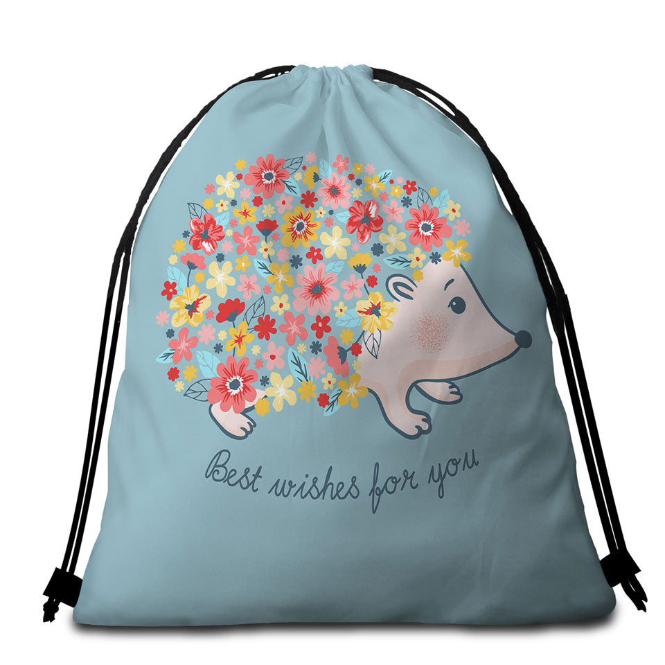 Cute Flowery Hedgehog Beach Towel Bags