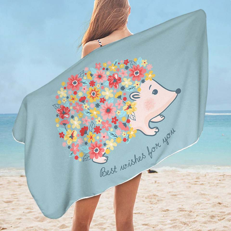 Cute Flowery Hedgehog Microfiber Beach Towel