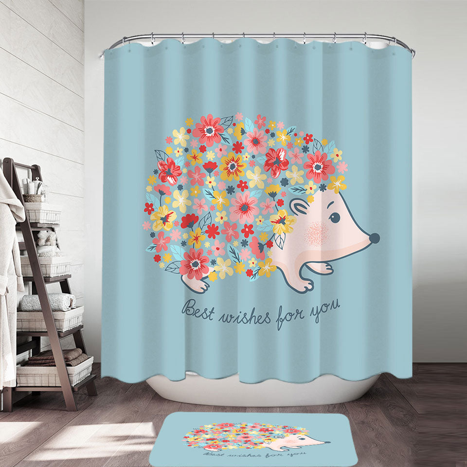 Cute Flowery Hedgehog Shower Curtain