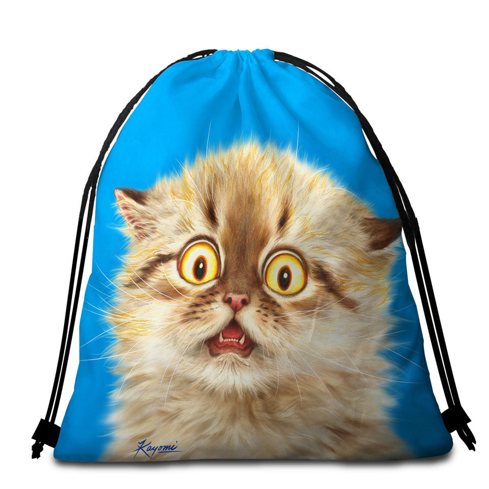 Cute Frightened Kitten Cat Beach Bags and Towels