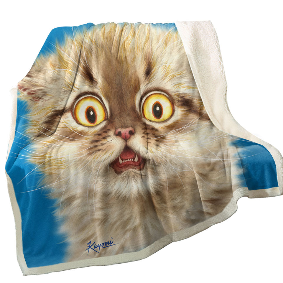 Cute Frightened Kitten Cat Blankets